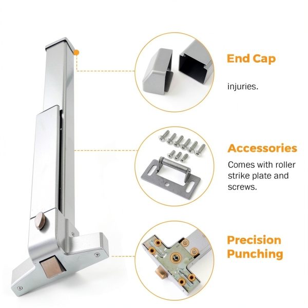 BEAMNOVA Commercial Door Panic Exit Device Push Bar Metal Universal Emergency Hardware Parts Gate Lock Roller Strike Plate End Cap, Metallic for 27.5 to 41 inch Wide Doors-6