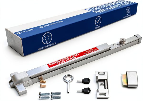 Alarmed Commercial Push Bar Exit Device - FH-1550A Panic Bar Loud Warning Strike Bar with Warning Stickers - UL Listed - Easy Installation-0